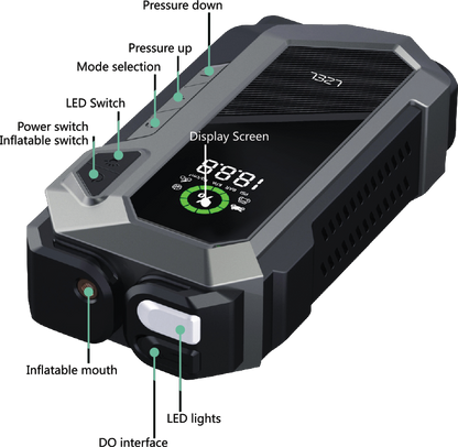 LZEL EnergizeIgnite X 12,000mAh Car Jump Starter & Compressor