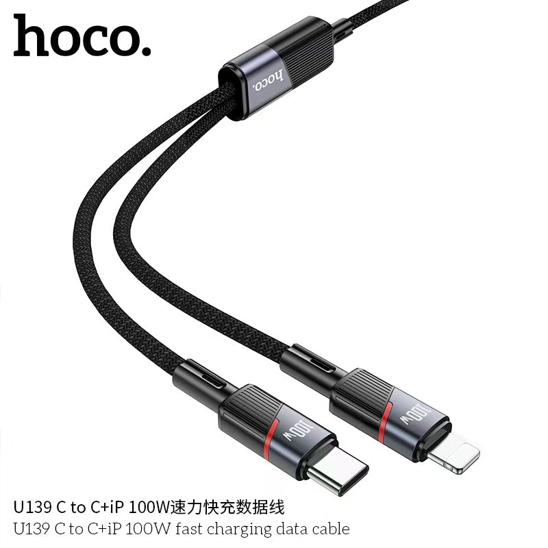 HOCO U139 2-in-1 Fast Charging Cable 100W USB‑C 27W Lightning