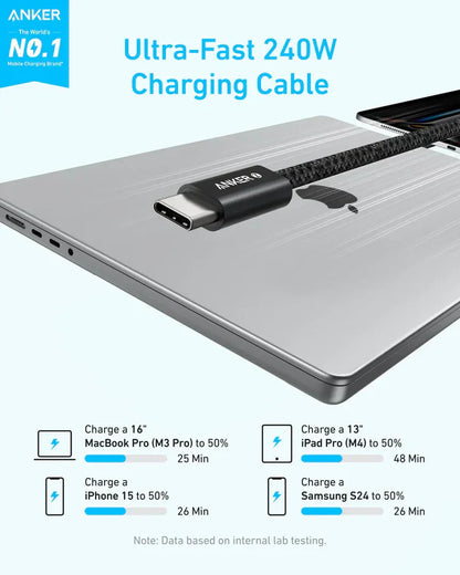 Anker USB-C to USB-C 240W Cable: Fast Charging, Durable, 6ft, Black