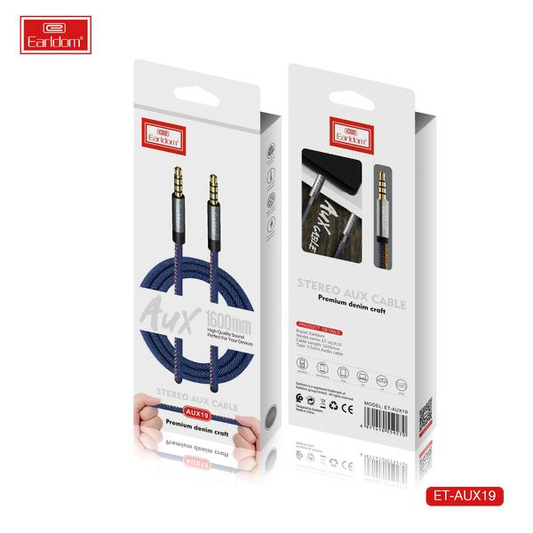 Premium Denim Earldom ET-AUX19 1.6m Stereo AUX Cable for Clear Audio