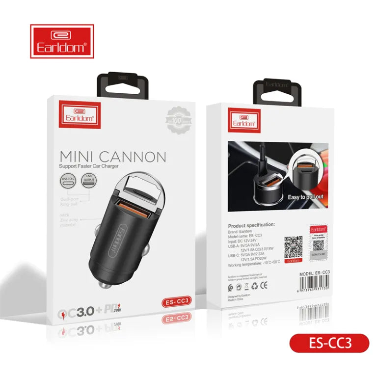 Earldom CC3 Car Charger with QC 3.0 Fast Charging