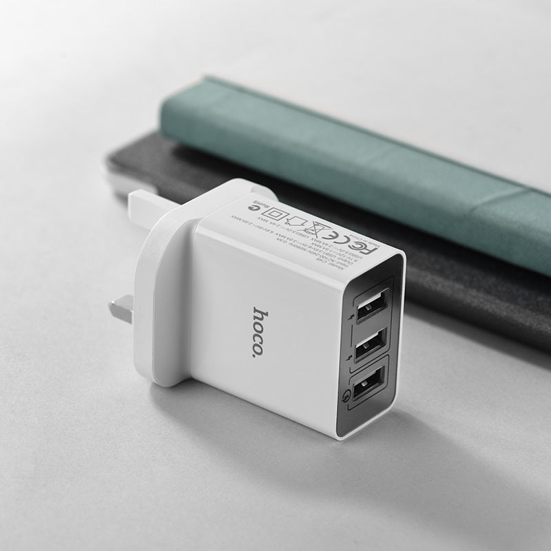Hoco C48 Breakthrough QC3.0 Triple USB Wall Charger White