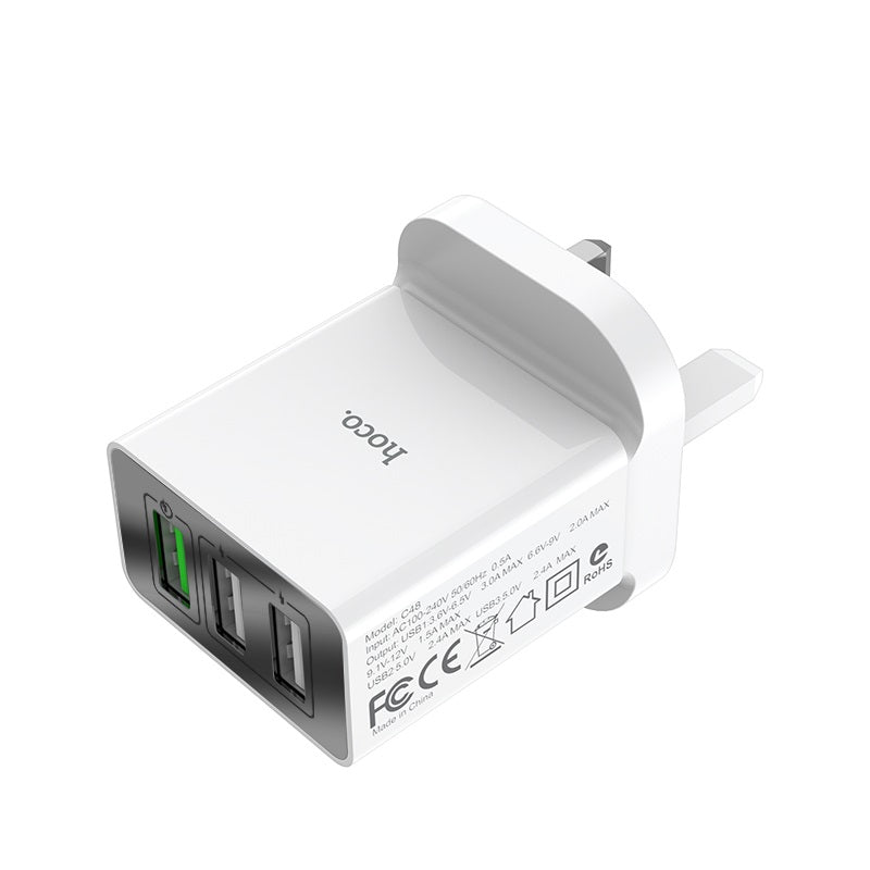 Hoco C48 Breakthrough QC3.0 Triple USB Wall Charger White