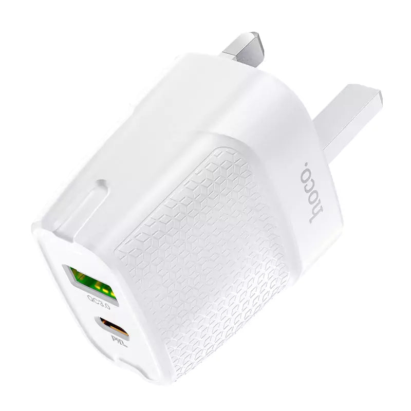 HOCO C85B Bright Dual Port PD20W QC3.0 Fast Charger White