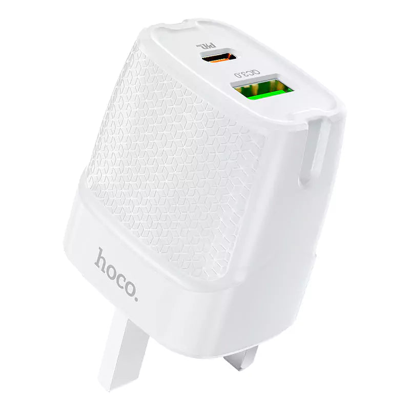 HOCO C85B Bright Dual Port PD20W QC3.0 Fast Charger White
