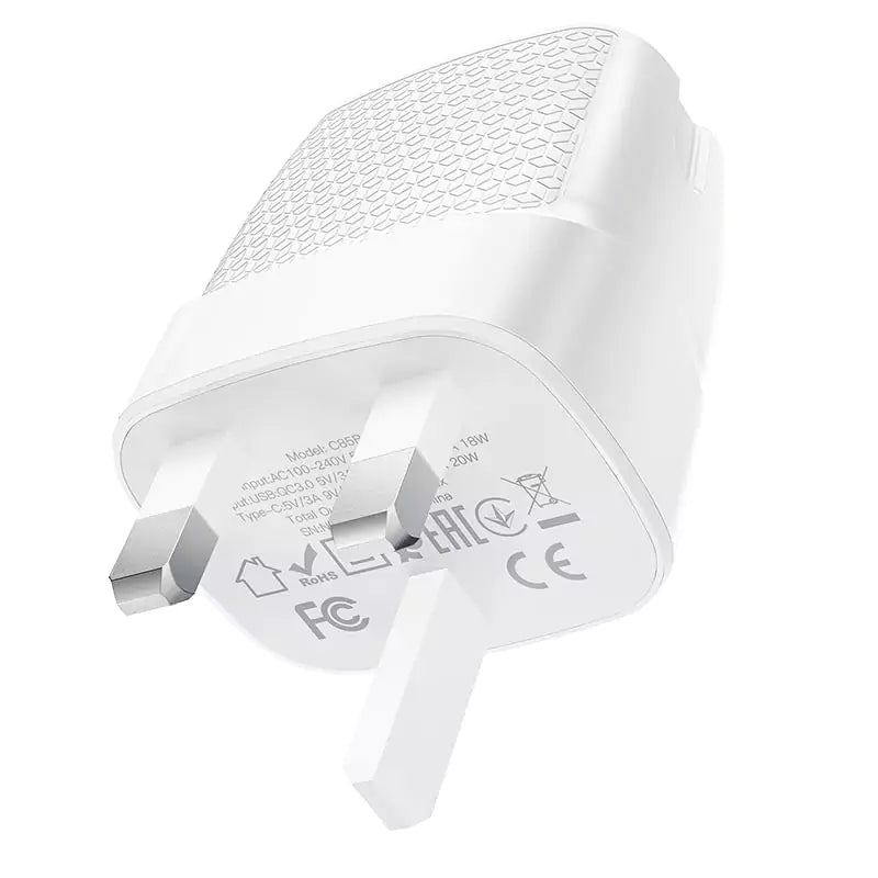 HOCO C85B Bright Dual Port PD20W QC3.0 Fast Charger White
