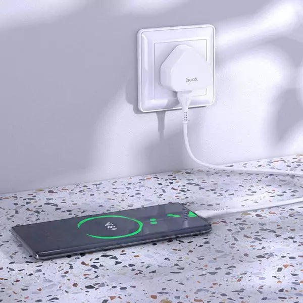 Hoco C90B Grandiose Dual Port Charger Set (iP) – White