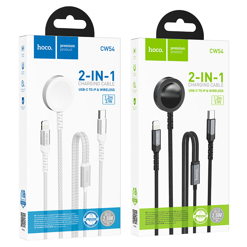 Hoco CW54 2-in-1 iPhone & Apple Watch Charging Cable Black