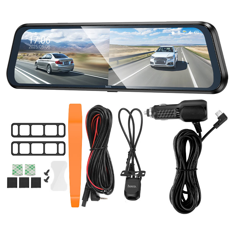 Hoco DV16 9.66‑inch Mirror Dual‑Channel Dash Cam with Touchscreen