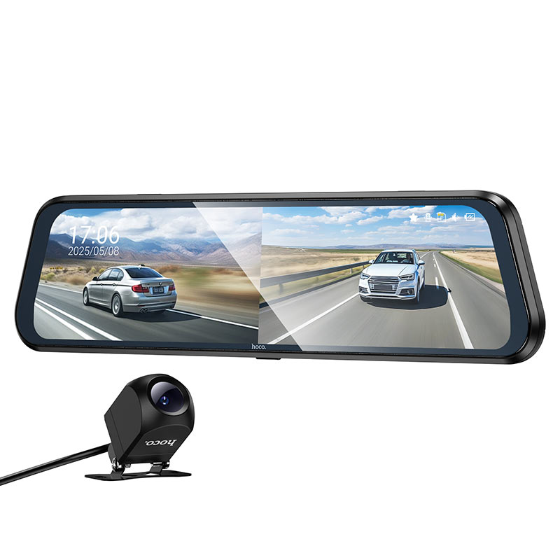 Hoco DV16 9.66‑inch Mirror Dual‑Channel Dash Cam with Touchscreen