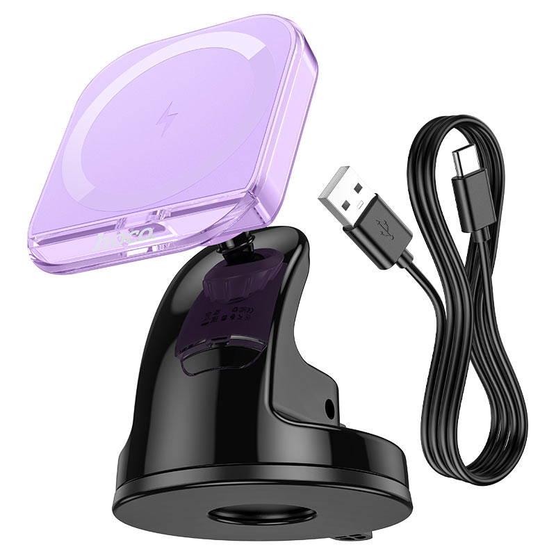 HW18 Crystal Magnetic Wireless Fast‑Charging Car Holder – Grey