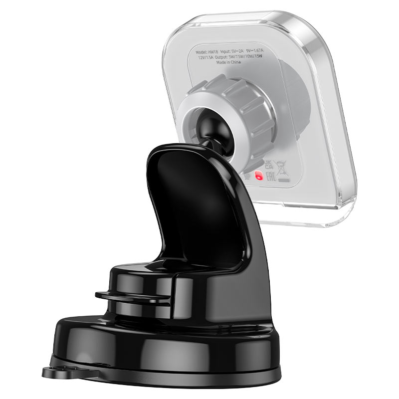 HW18 Crystal Magnetic Wireless Fast‑Charging Car Holder – Grey