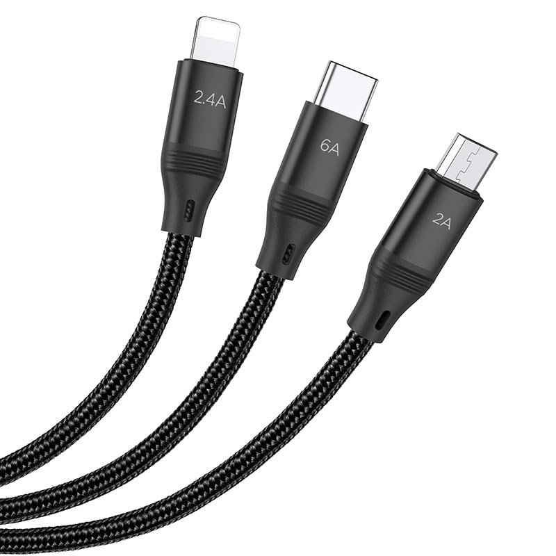 Hoco U104 3-in-1 Ultra 6A Fast Charging Data Cable 1.2m