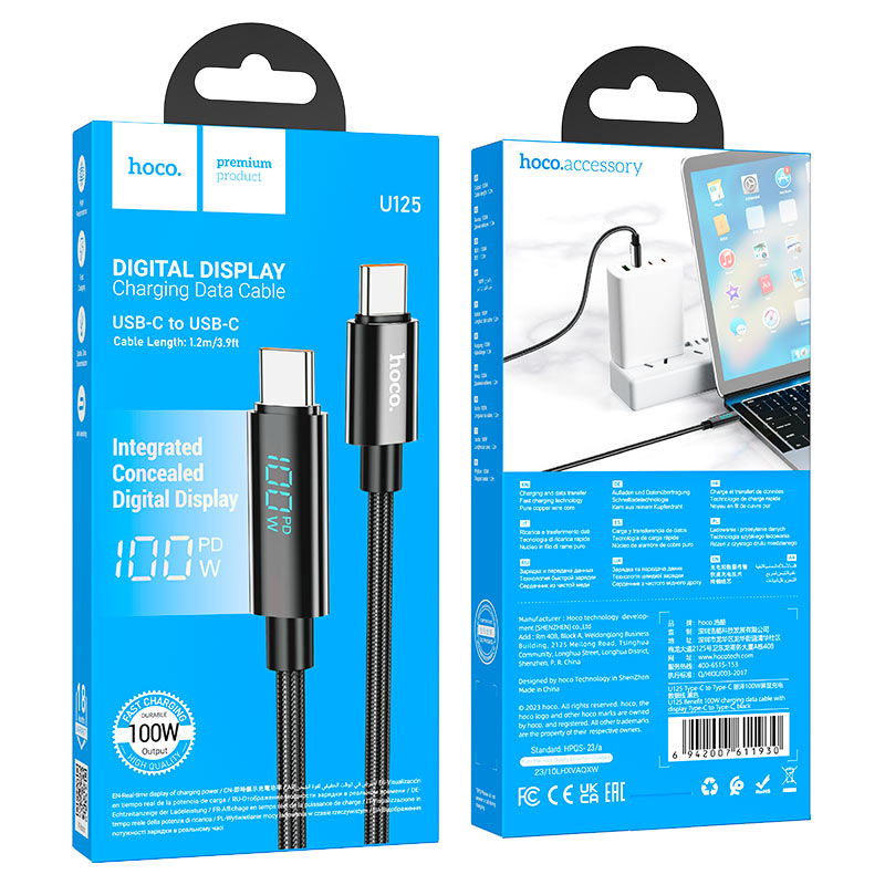Hoco U125 100W USB‑C to USB‑C Cable with LED Display