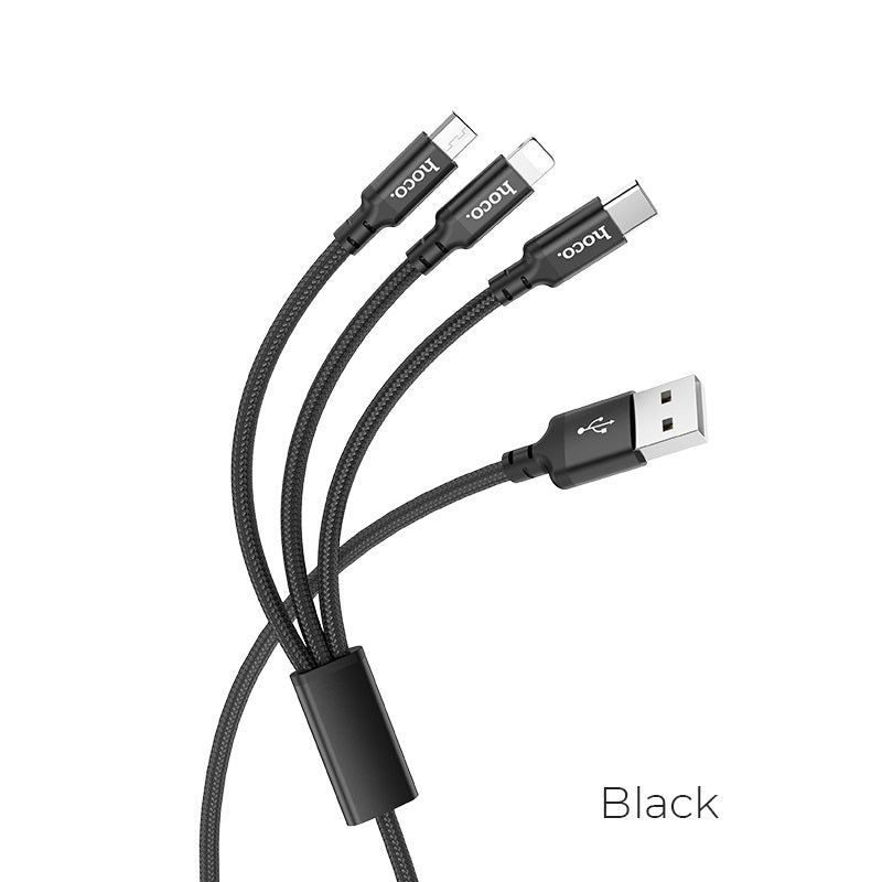 Hoco X14 3-in-1 Fast Charging Cable for iPhone and Type-C