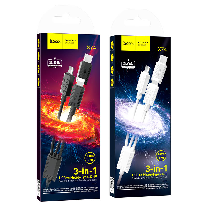 Hoco X74 3-in-1 Multi-Device Universal Fast Charging Cable