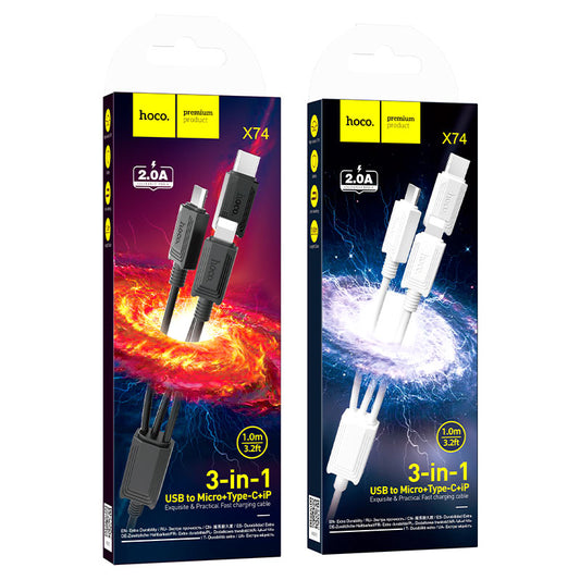 Hoco X74 3-in-1 Multi-Device Universal Fast Charging Cable