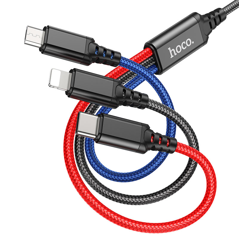 HOCO X76 3-in-1 Super Charging Cable High-Speed Lightning-USB-C-Micro
