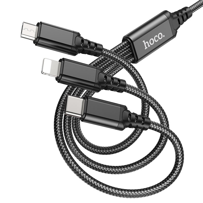 HOCO X76 3-in-1 Super Charging Cable High-Speed Lightning-USB-C-Micro