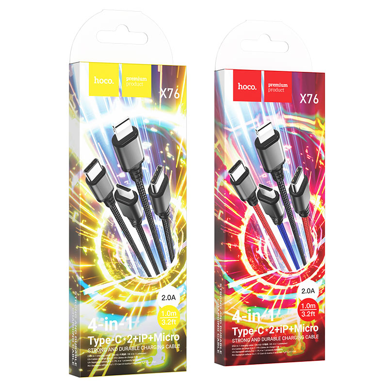 Hoco X76 4-in-1 Super Fast Charging Cable with Multiple Connectors