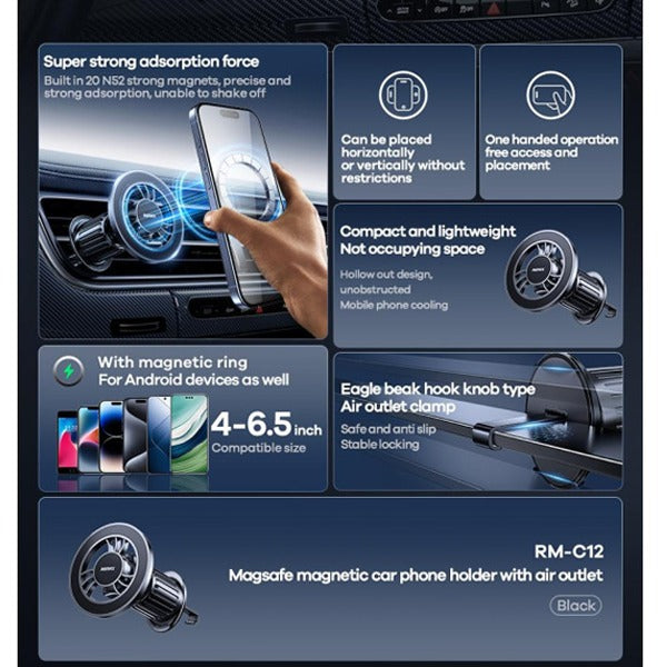 Remax RM-C12 Magnetic Air Vent Car Phone Holder Black
