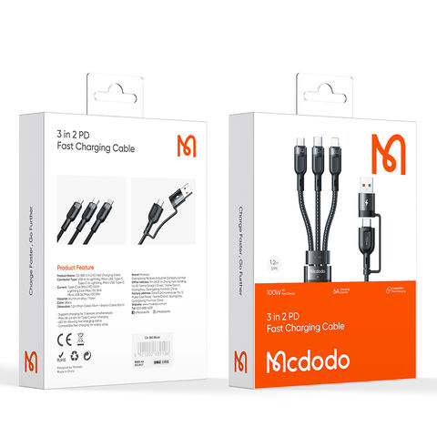 Mcdodo 100W 3-in-1 PD Charging Cable 1.2m USB‑C Micro‑USB Lightning