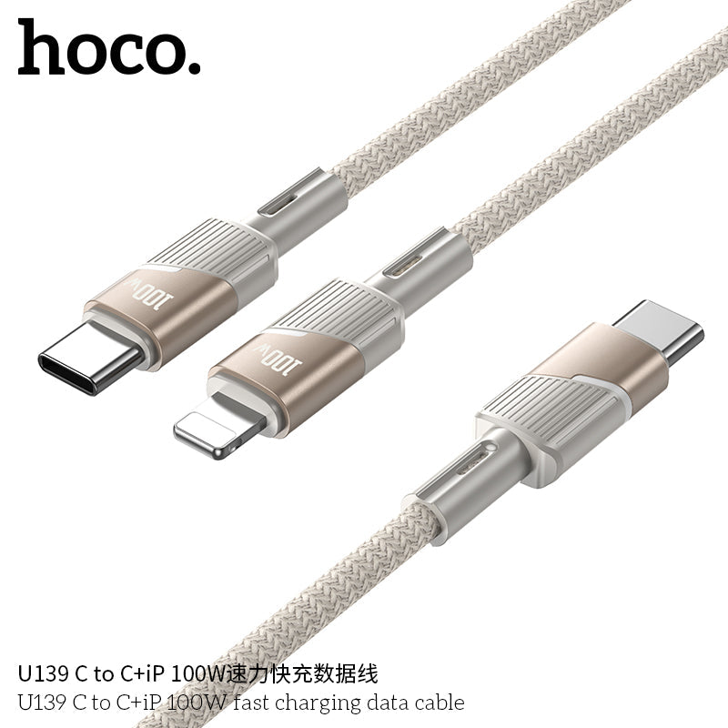 HOCO U139 2-in-1 Fast Charging Cable 100W USB‑C 27W Lightning