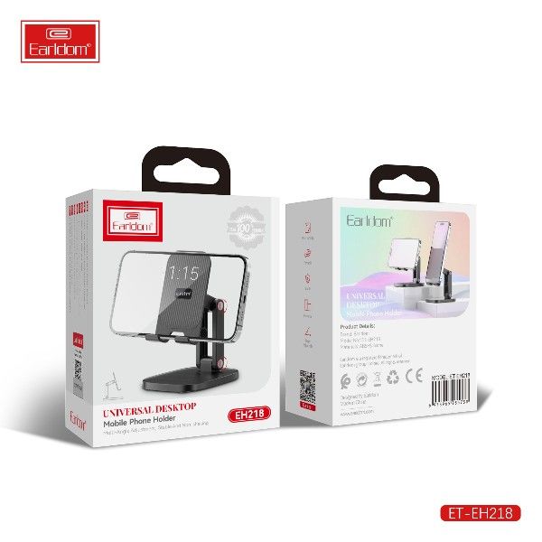 Earldom Adjustable Black Cellphone Stand – Sturdy Compact Portable