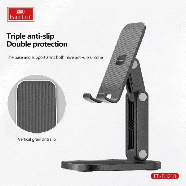 Earldom Adjustable Black Cellphone Stand – Sturdy Compact Portable