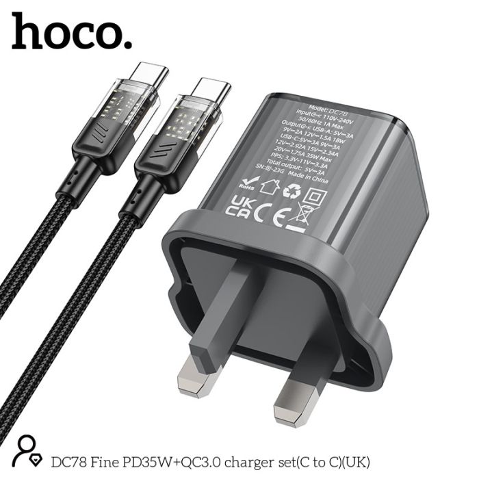Hoco Dual Port PD35W Wall Charger with QC3.0 USB‑C Cable