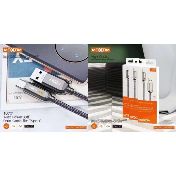 MOXOM LX-CB815 100W 6A Fast Charging Auto Power-Off Nylon Braided USB Cable