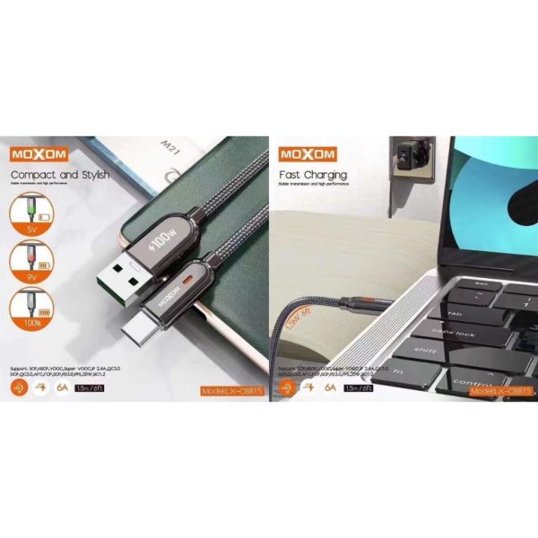 MOXOM LX-CB815 100W 6A Fast Charging Auto Power-Off Nylon Braided USB Cable