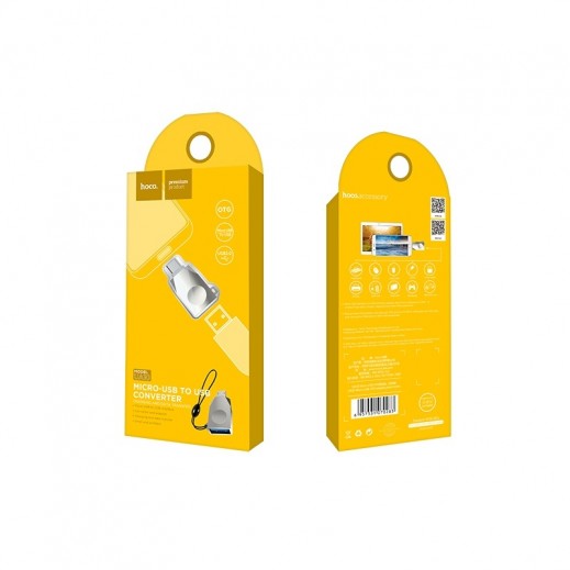 Silver Hoco Micro USB to USB OTG Adapter with Lanyard